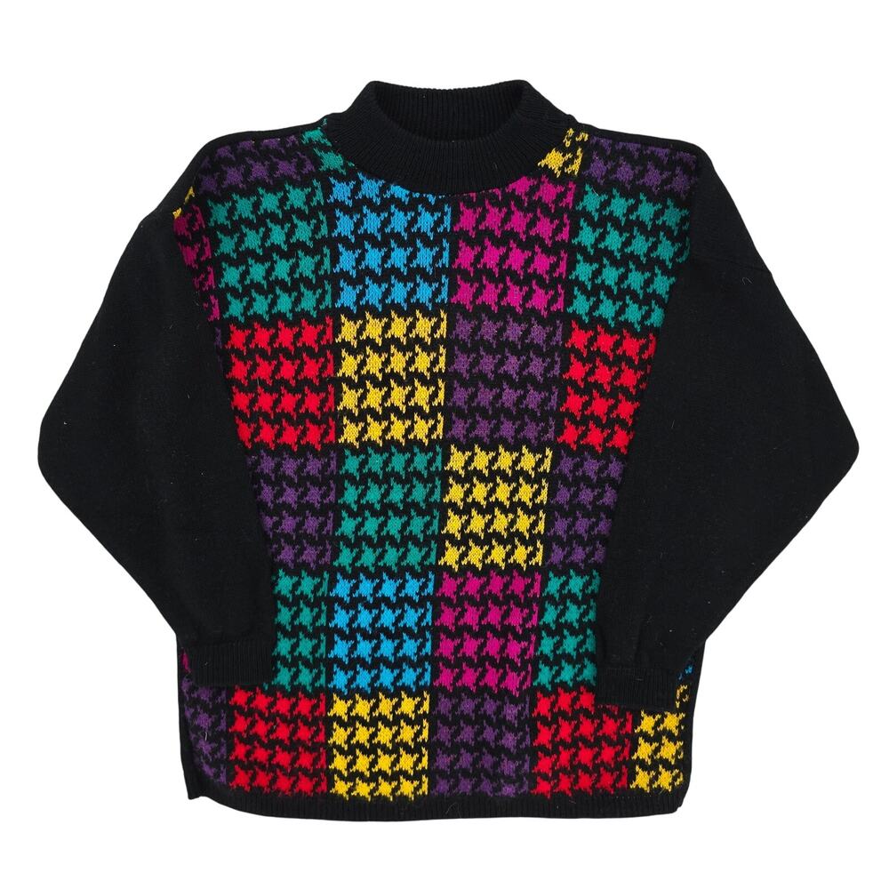 Vintage 80's Men's Houndstooth Crewneck Sweater M